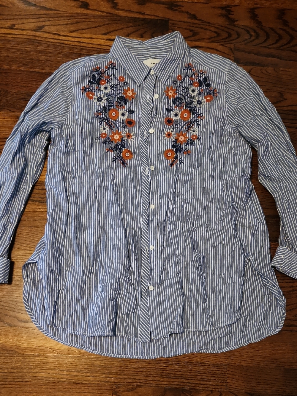 Sonoma Navy and White Striped Button-Down Shirt